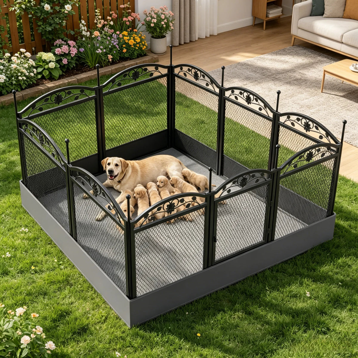 BINGOPAW Foldable Metal Dog Playpen With Secure Gate And Mat