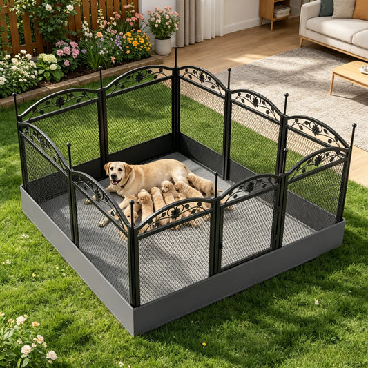 BINGOPAW Foldable Metal Dog Playpen With Secure Gate And Mat
