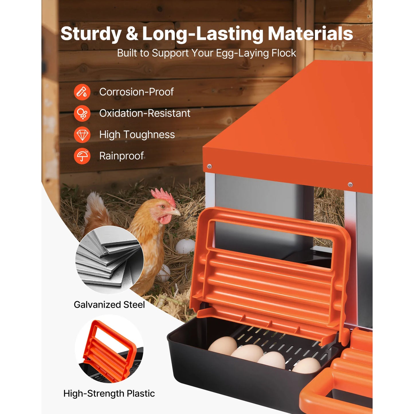 SucceBuy Chicken Nesting Boxes Easy Egg Collection Galvanized Steel and High-Strength Plastic Roll Away Nesting Boxe for Chicken
