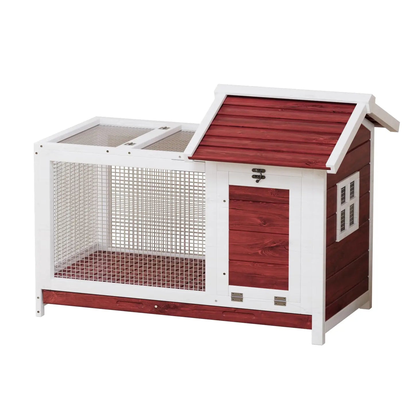HiMISS Outdoor Wooden Rabbit Hutch With Nesting Box Openable Roof