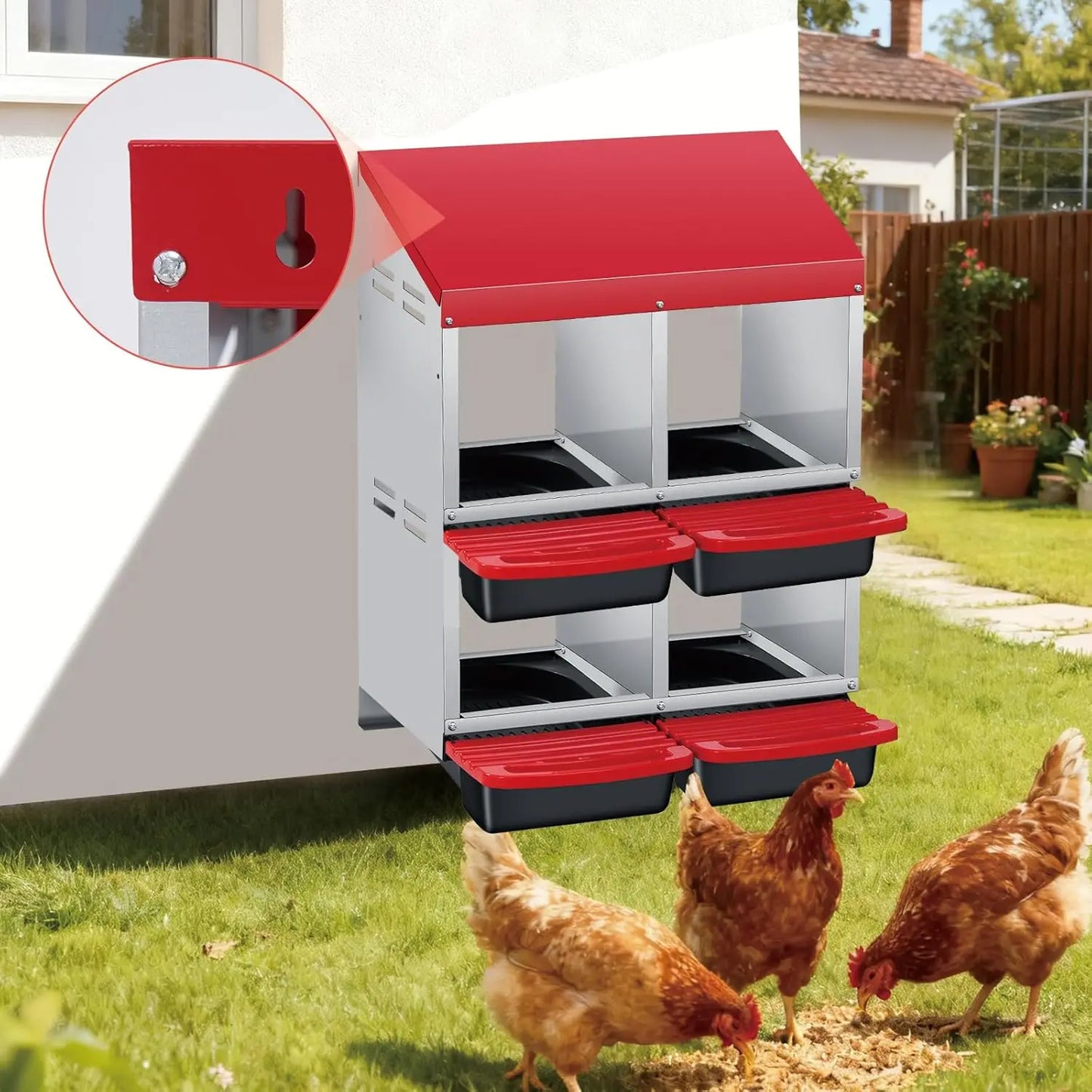 HiMISS Chicken Nesting Box With Automatic Roll Out Egg Collection Wall Mount