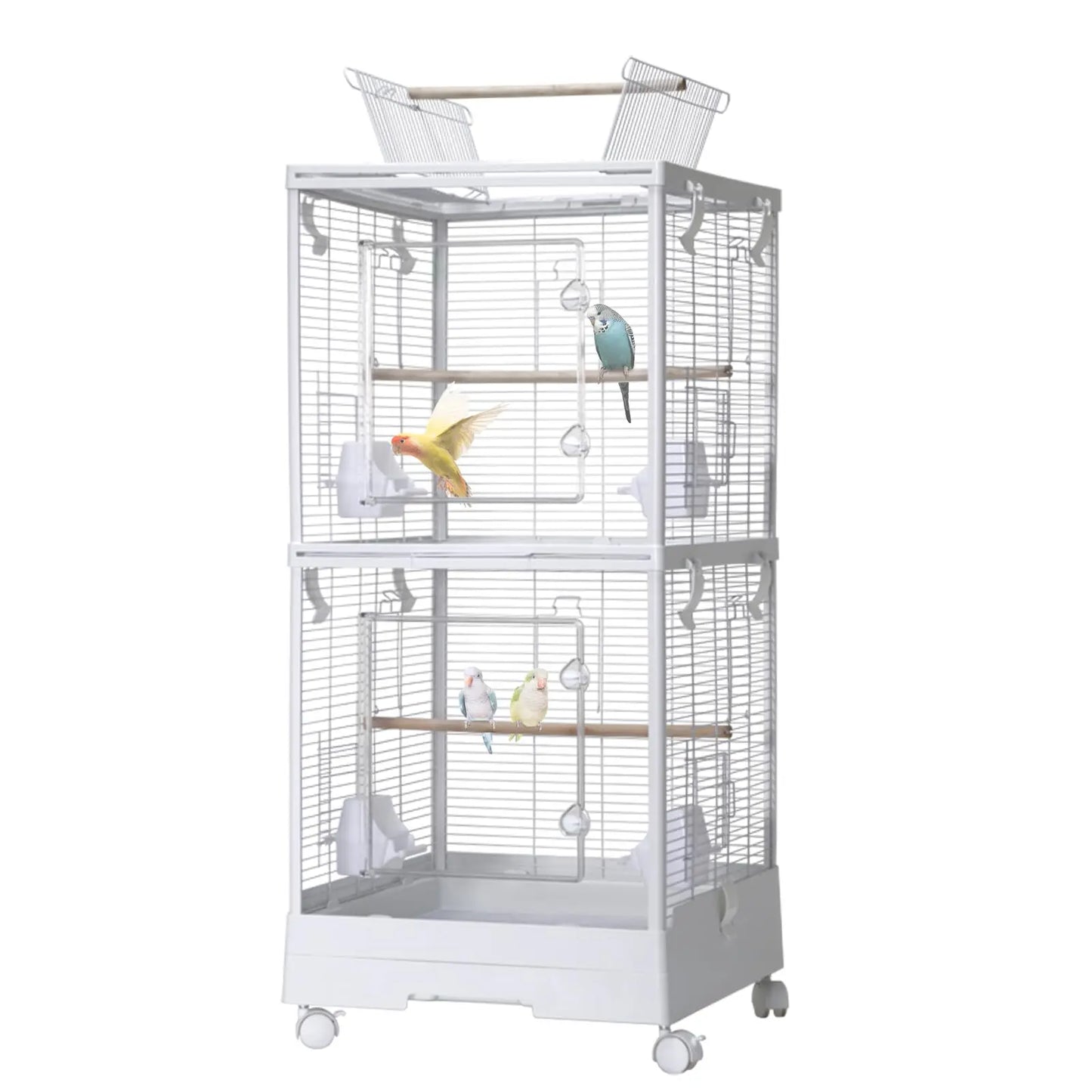 HiMISS Double Layer Bird Cage With Play Roof And Wheels
