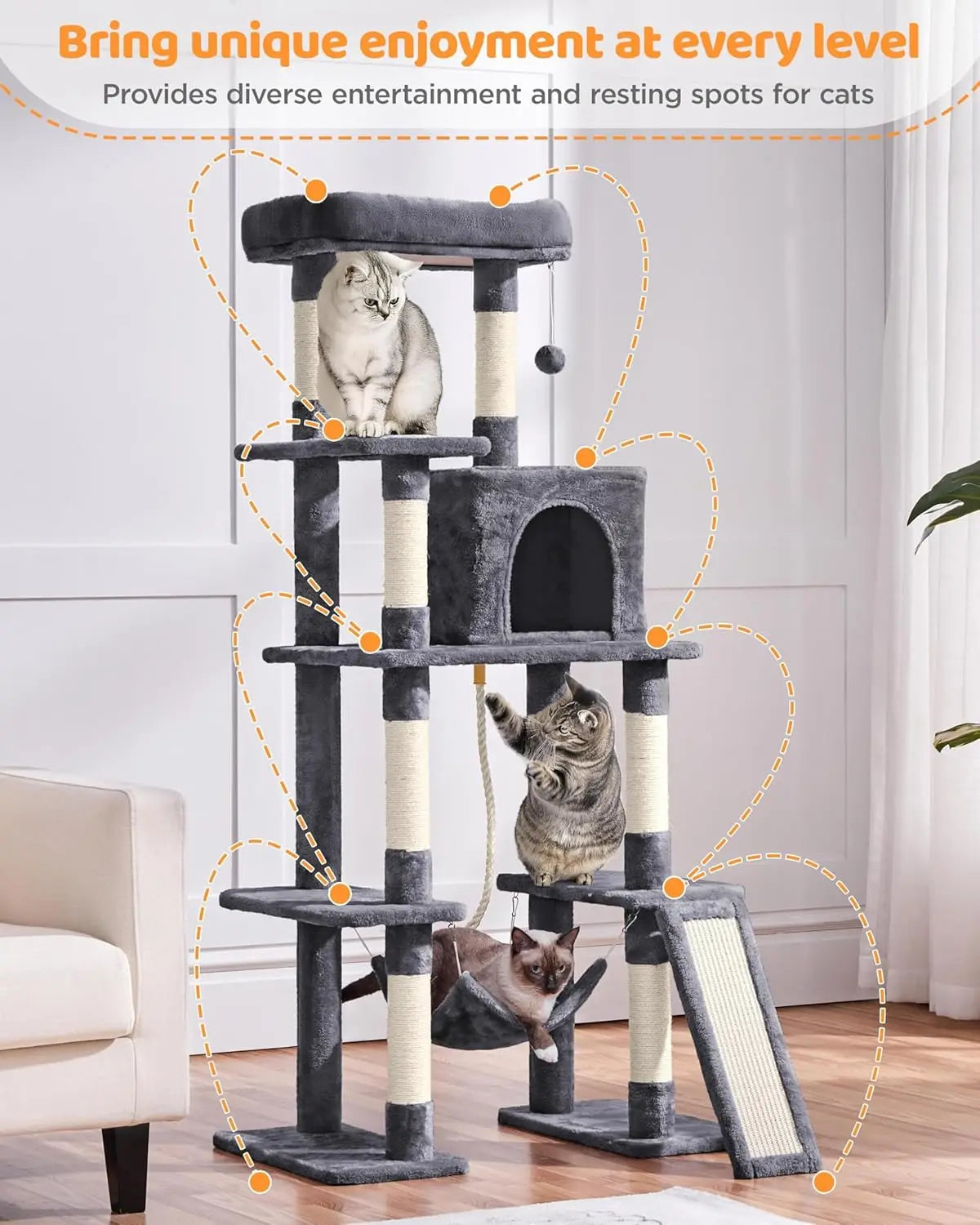 Cat Tree With Scratching Posts Condo Hammock Platform