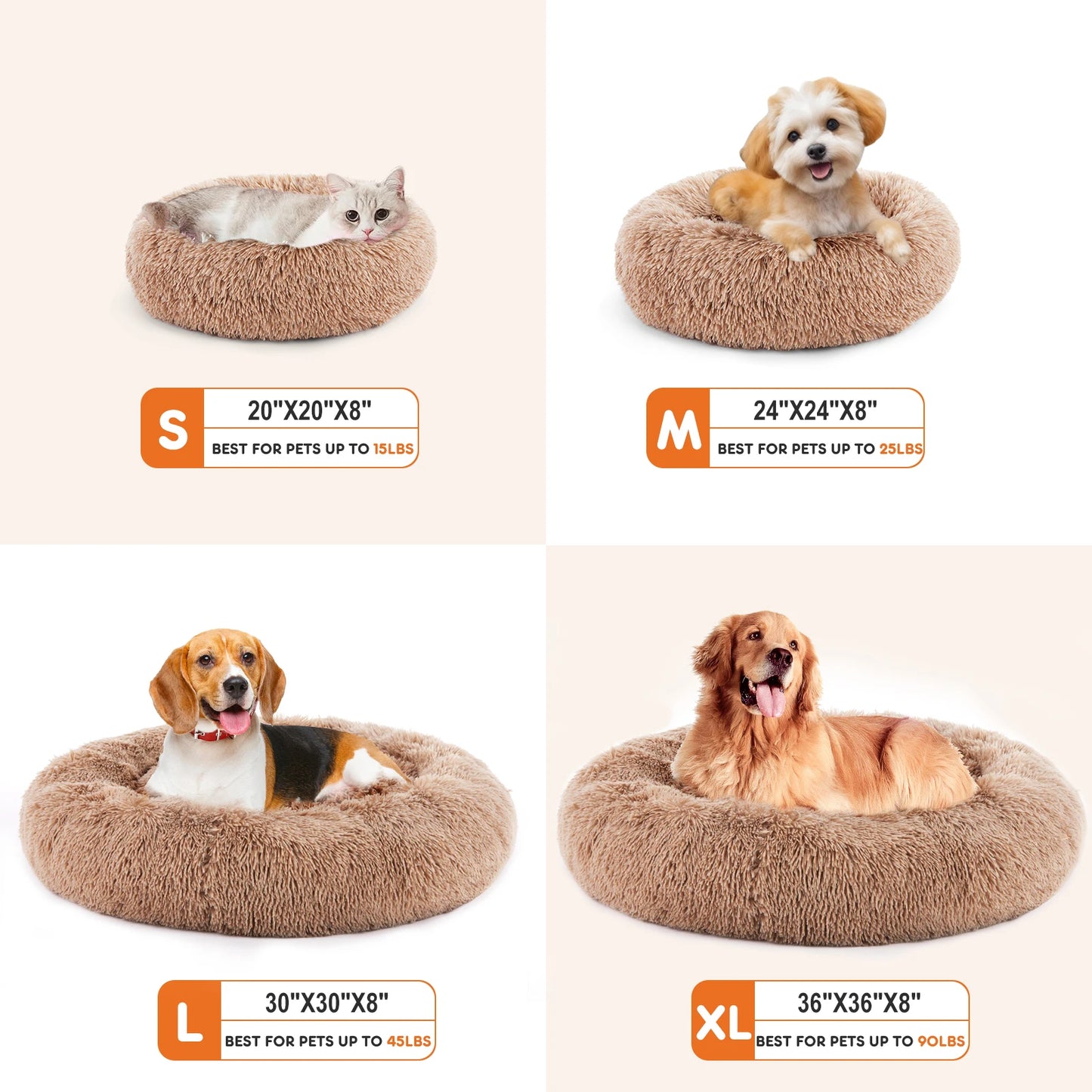 JHK Calming Round Dog Bed Plush Faux Fur Anti Slip