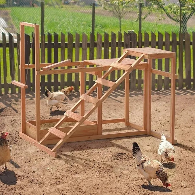 Wooden Chicken Roost Activity Play Multiple Chicken Coop Perches with Swing Toy