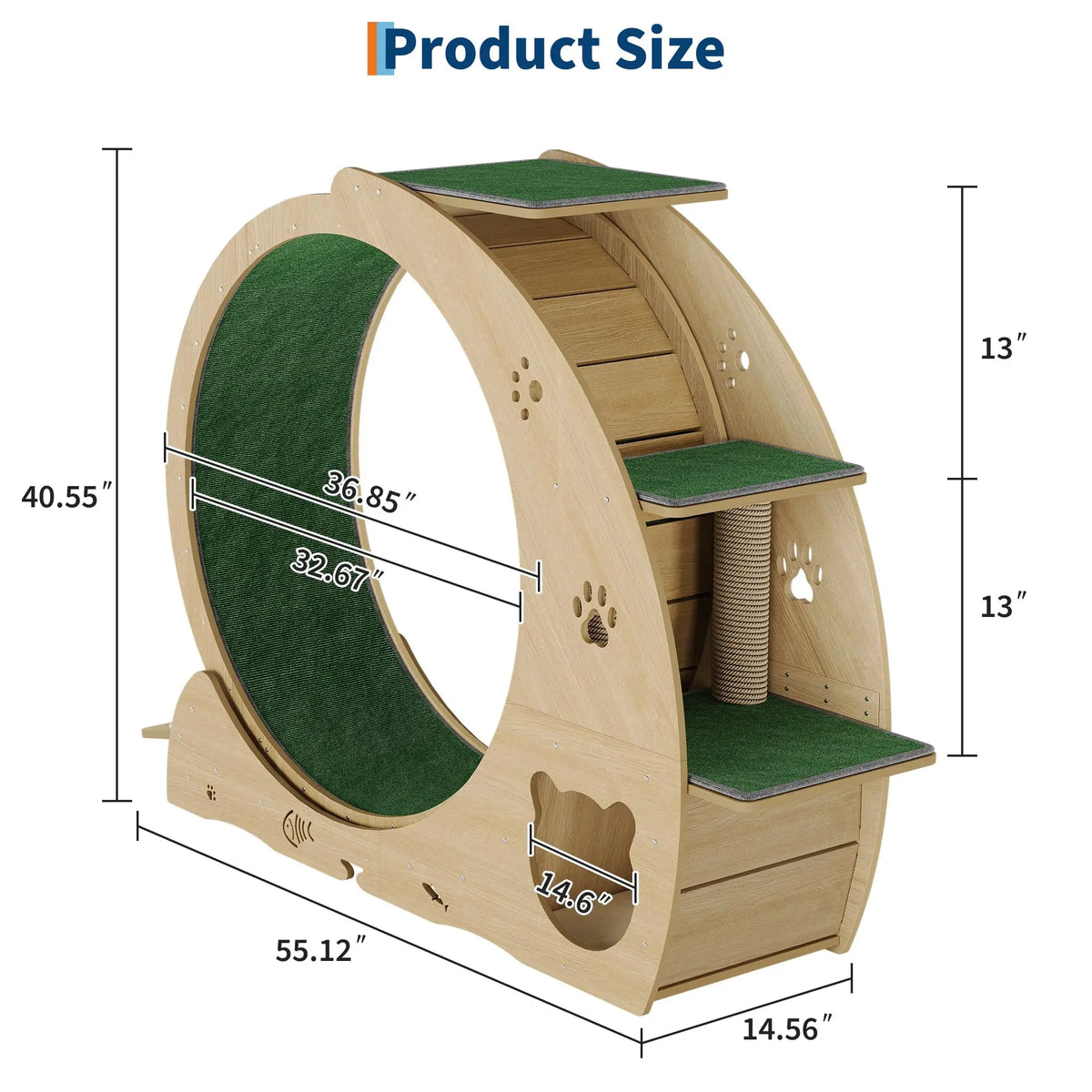HiMiss 6-In-1 Large Quiet Cat Exercise Wheel With Bowls