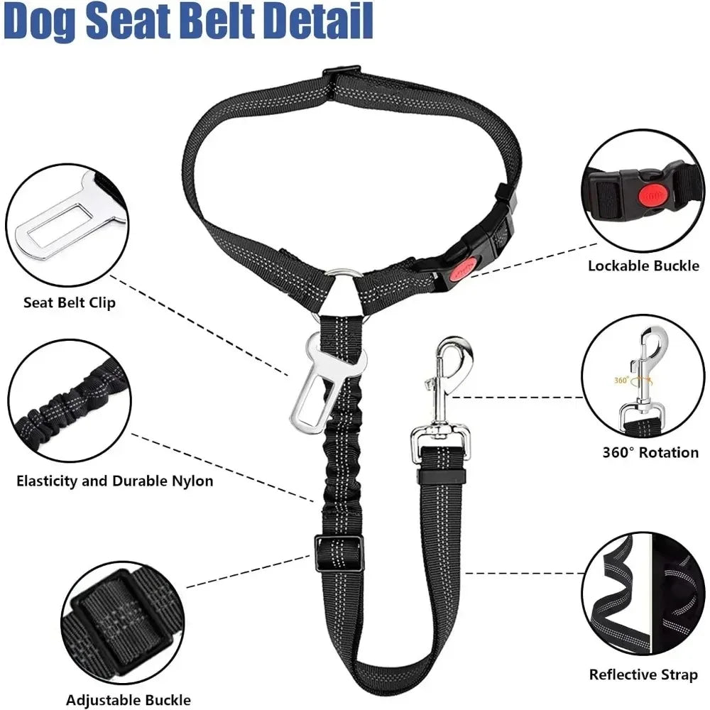 Two In One Dog Car Seat Belt Headrest Restraint Reflective