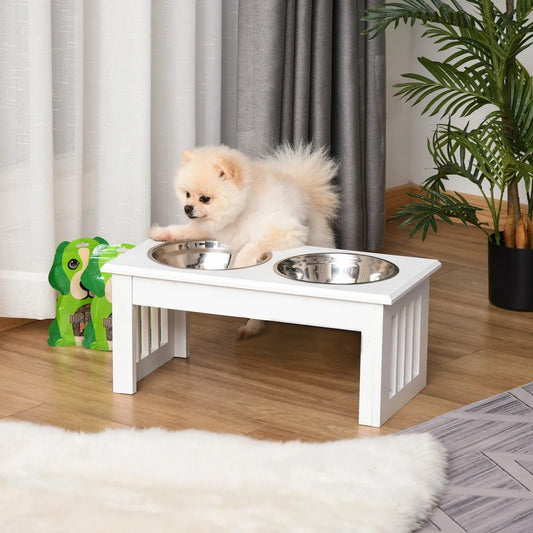 Elevated Dog Bowls & Dog Food Stand Pet Feeding Station W/ Stainless Steel White