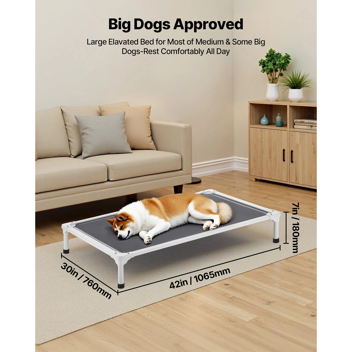 SucceBuy Elevated Dog Bed With Aluminum Frame And Breathable Mesh