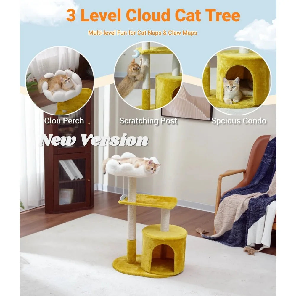 Nbvcx 33 Inch Multi Level Cat Tree With Cozy Padded Bed And Scratching Posts