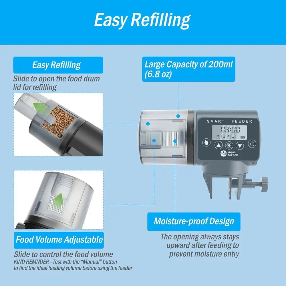 Automatic Aquarium Fish Feeder With Programmable Timer And Digital Display
