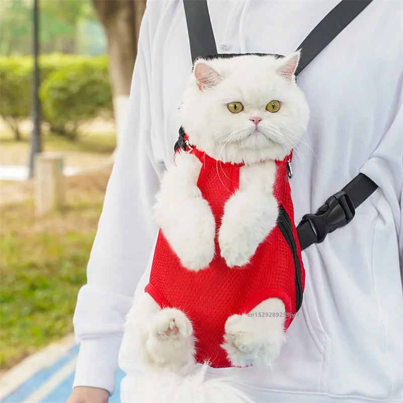 Pet Cat Dog Carrier Backpack Travel Breathable Double Shoulder Bag Mesh Carrier Front Bag for Small Pet Carrying Supplies