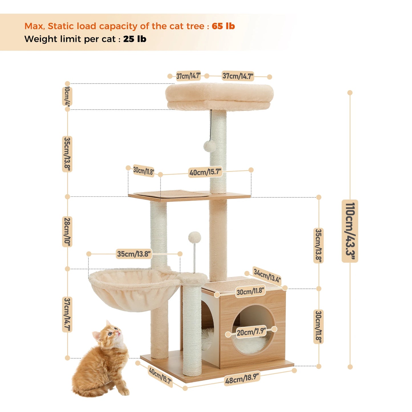 PAWZ Road Premium Modern Wood Cat Tree for Indoor Cats