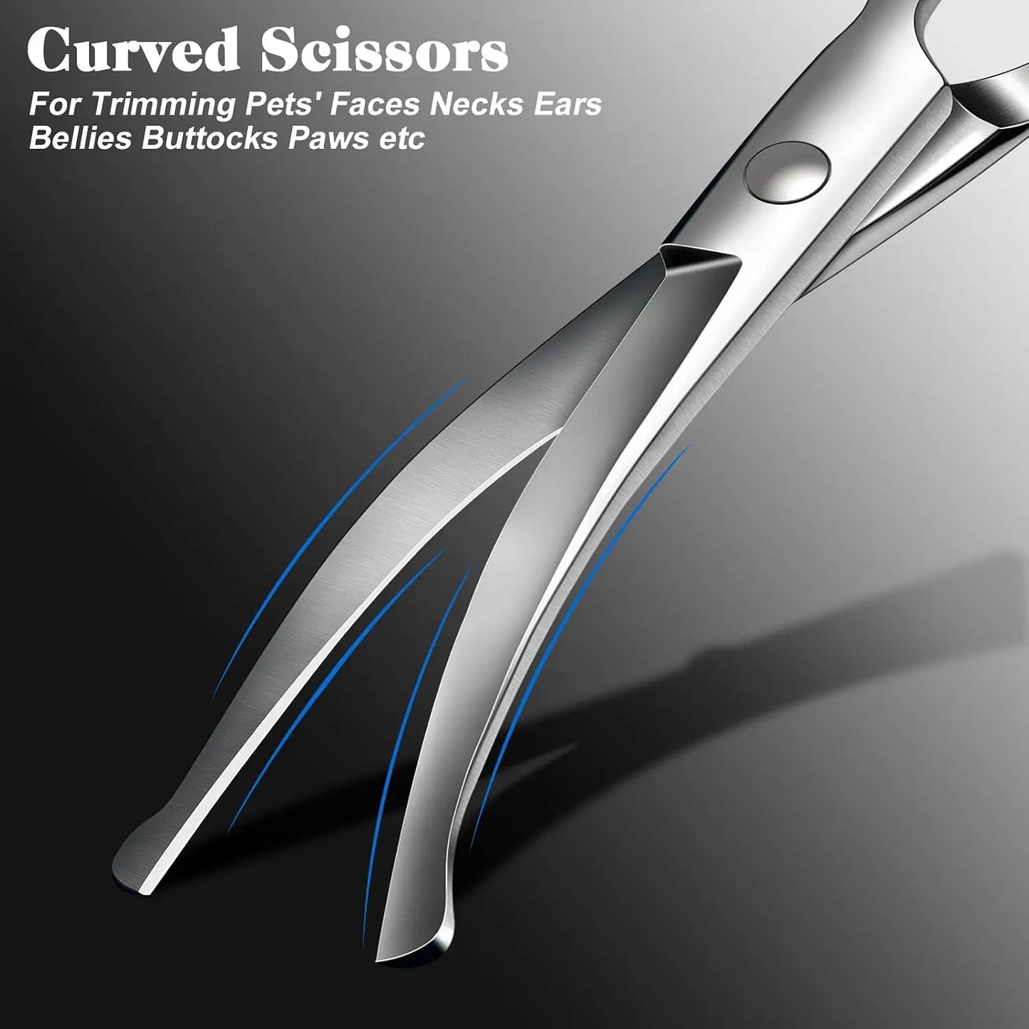 Professional Pet Grooming Shears Set Stainless Steel Safety Round Tip Dog Cat Hair Cutting Kit Straight Curved Thinning Scissors with Comb for Small Large Pets Hair Trimming
