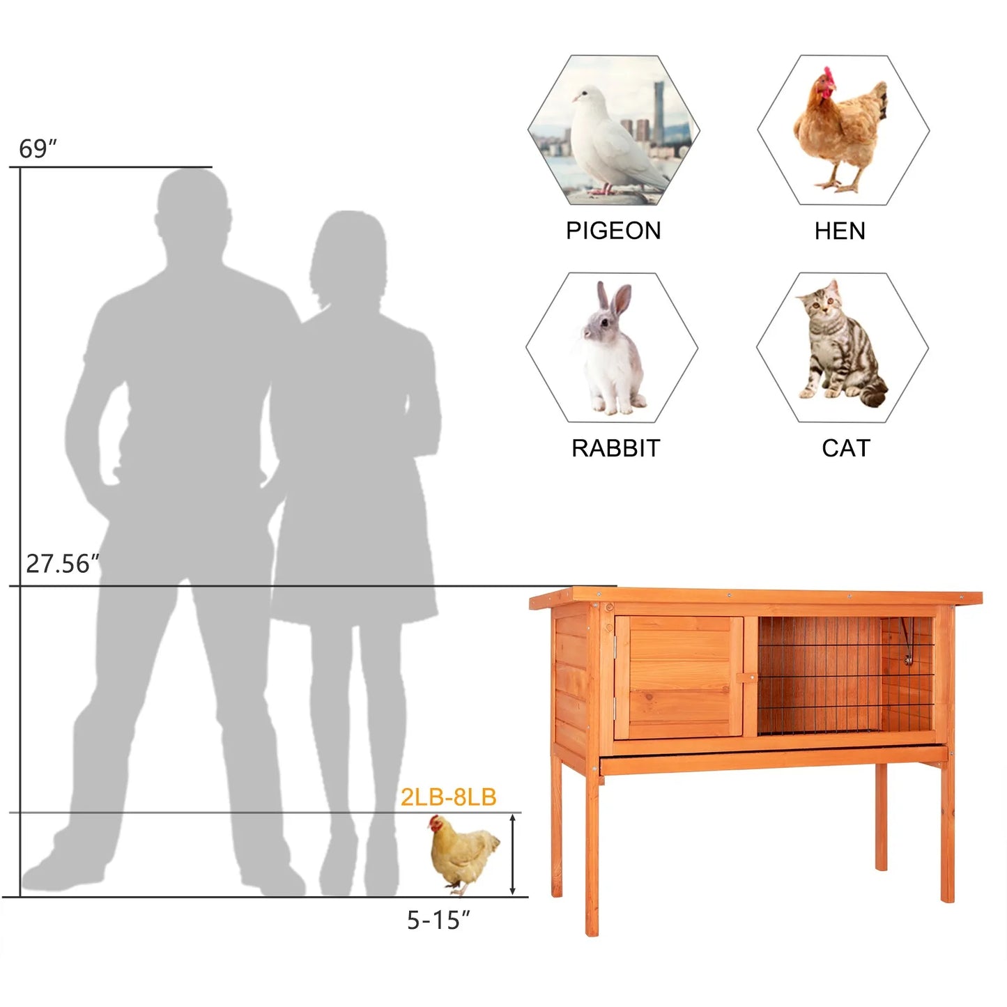 Wooden Chicken Coop With Removable Sliding Tray And Outdoor Run