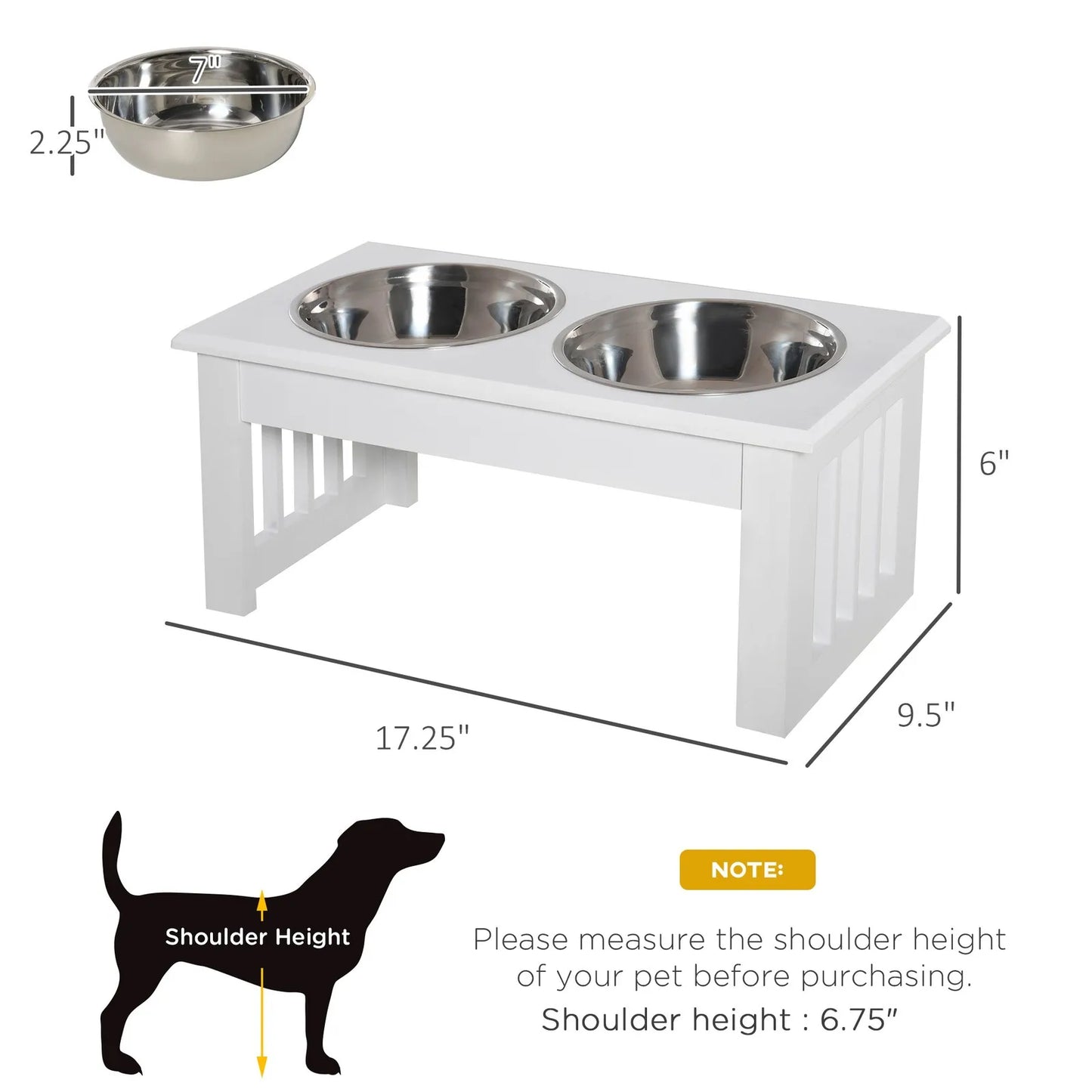 Elevated Dog Bowls & Dog Food Stand Pet Feeding Station W/ Stainless Steel White