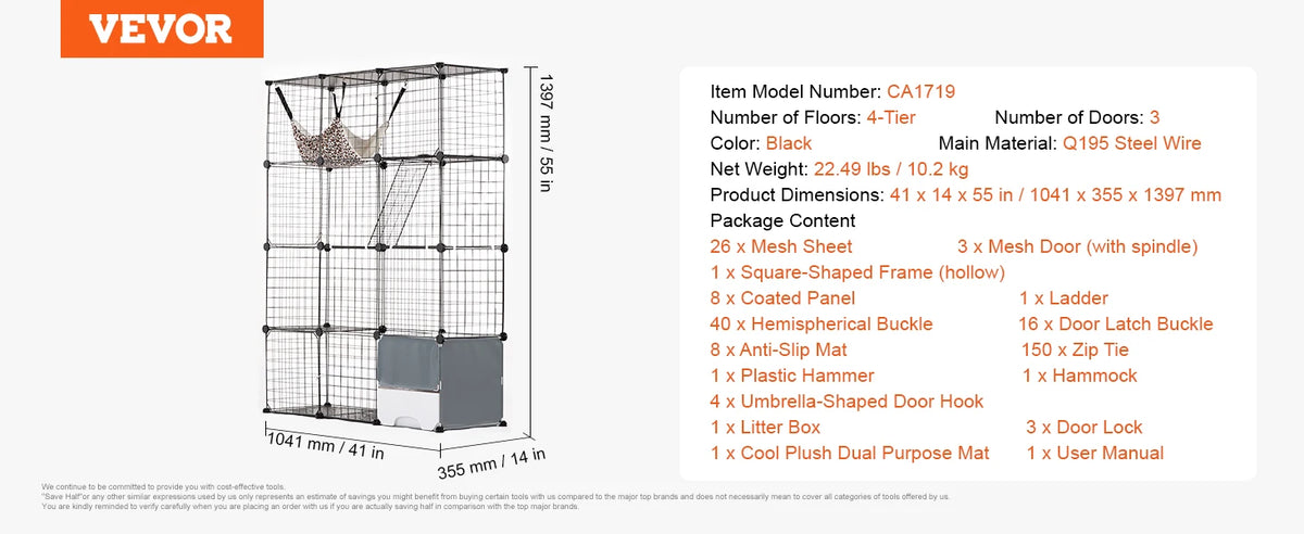 SucceBuy Multilevel Stainless Steel Cat Cage With Hammock Ramp