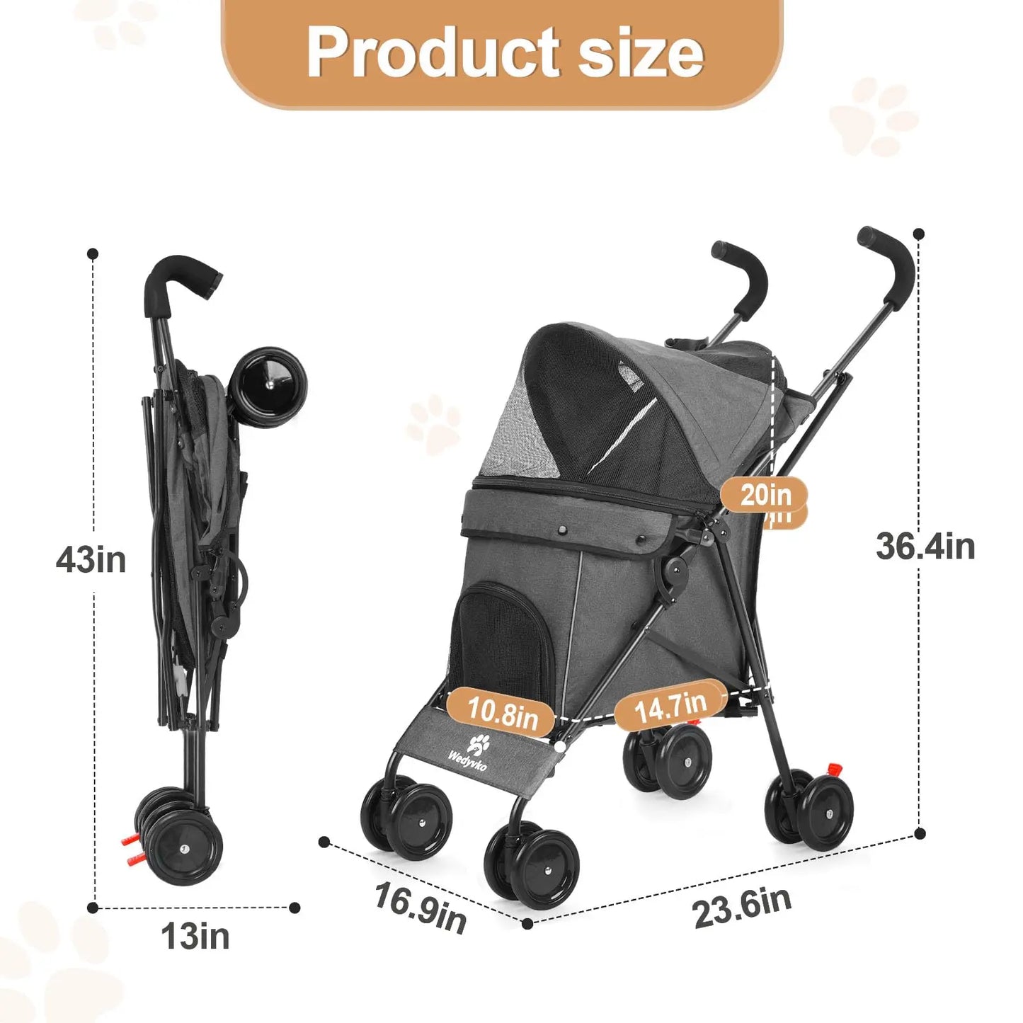 Travel Portable Dog Stroller for Small Dogs and Cats