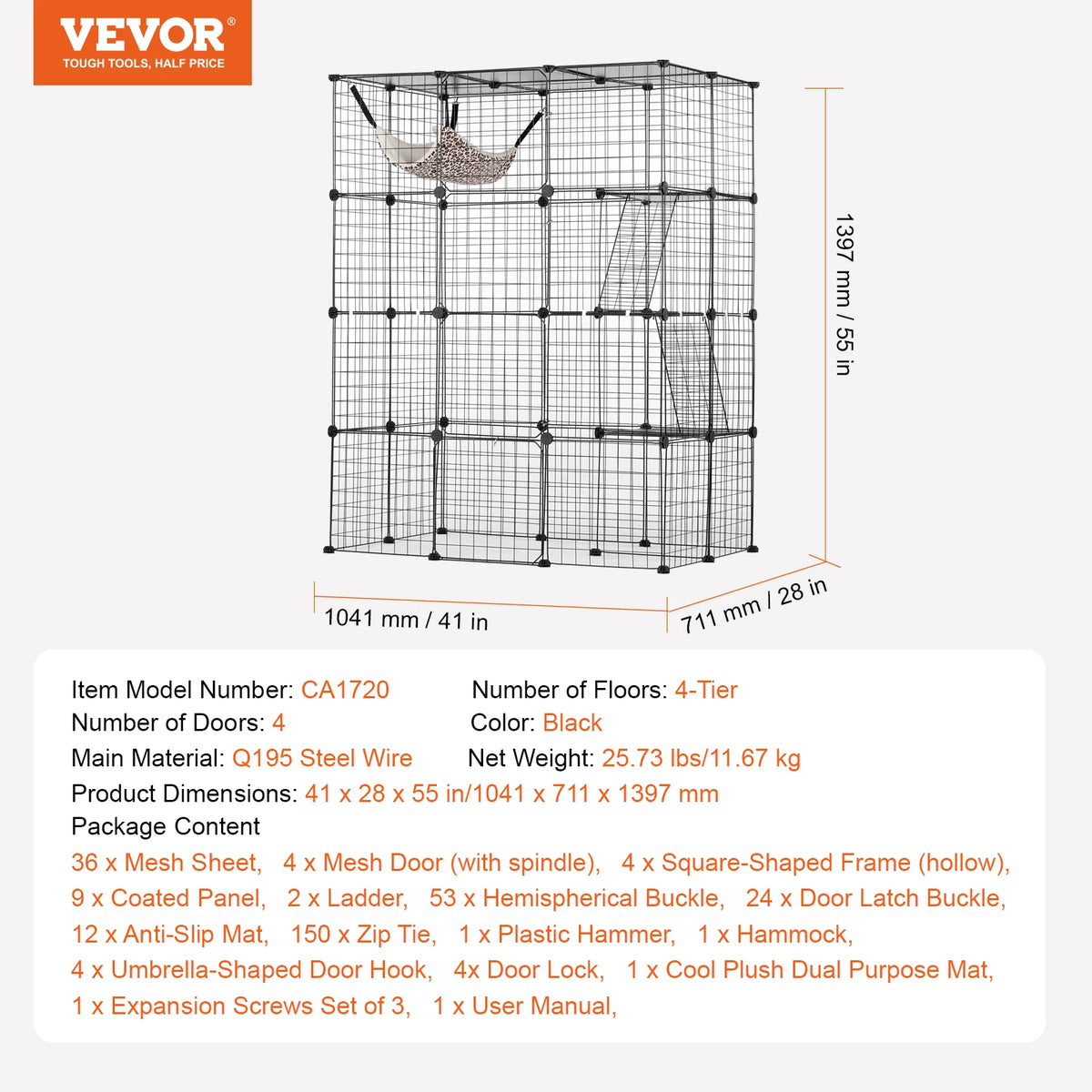 SucceBuy Multilevel Stainless Steel Cat Cage With Hammock Ramp