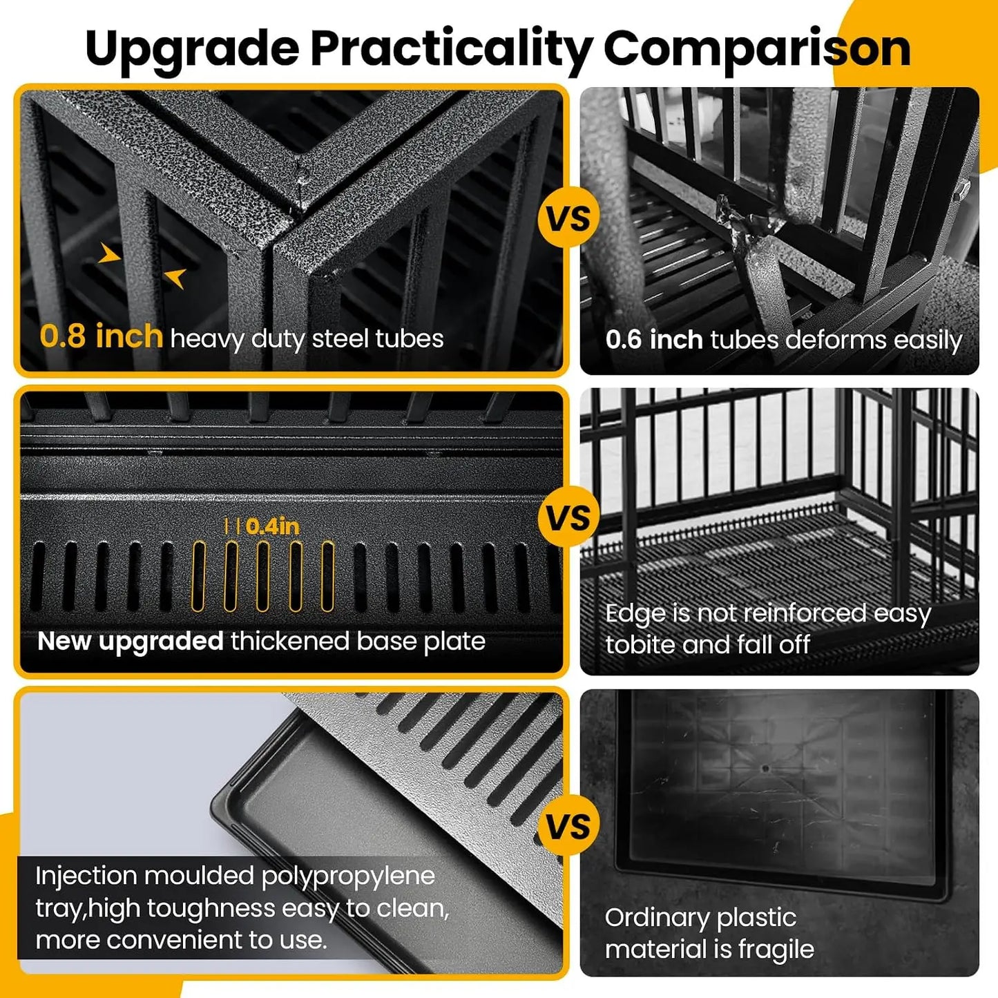 38 inch Heavy Duty Dog Crate for Large Dogs with Reinforced Baseplate, Double Door and Wheels, 200lbs Capacity