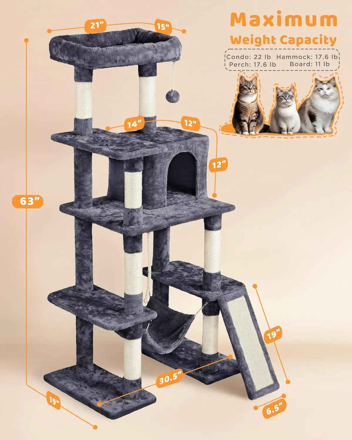 Cat Tree With Scratching Posts Condo Hammock Platform
