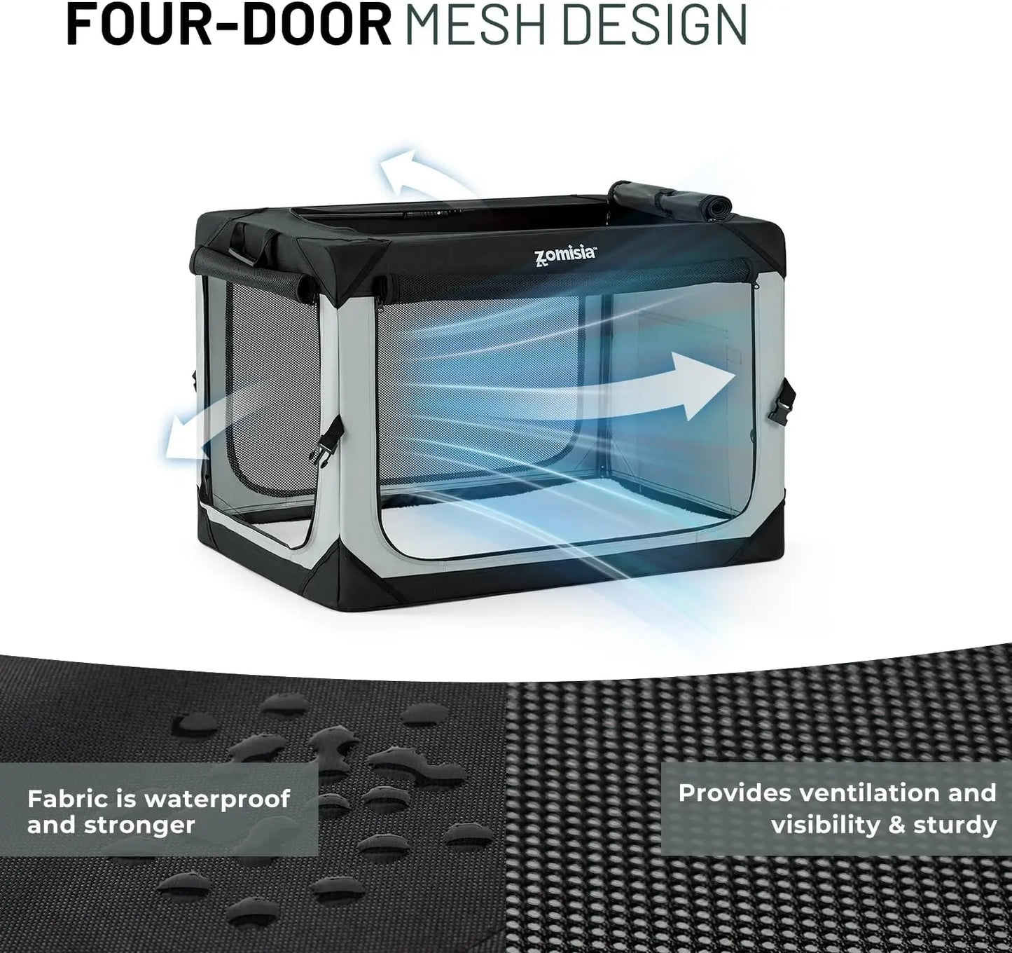 36 Inch Collapsible Dog Crate for Large Dogs, Portable Soft Sided Travel Kennel with Breathable Mesh Windows for Indoor Outdoor