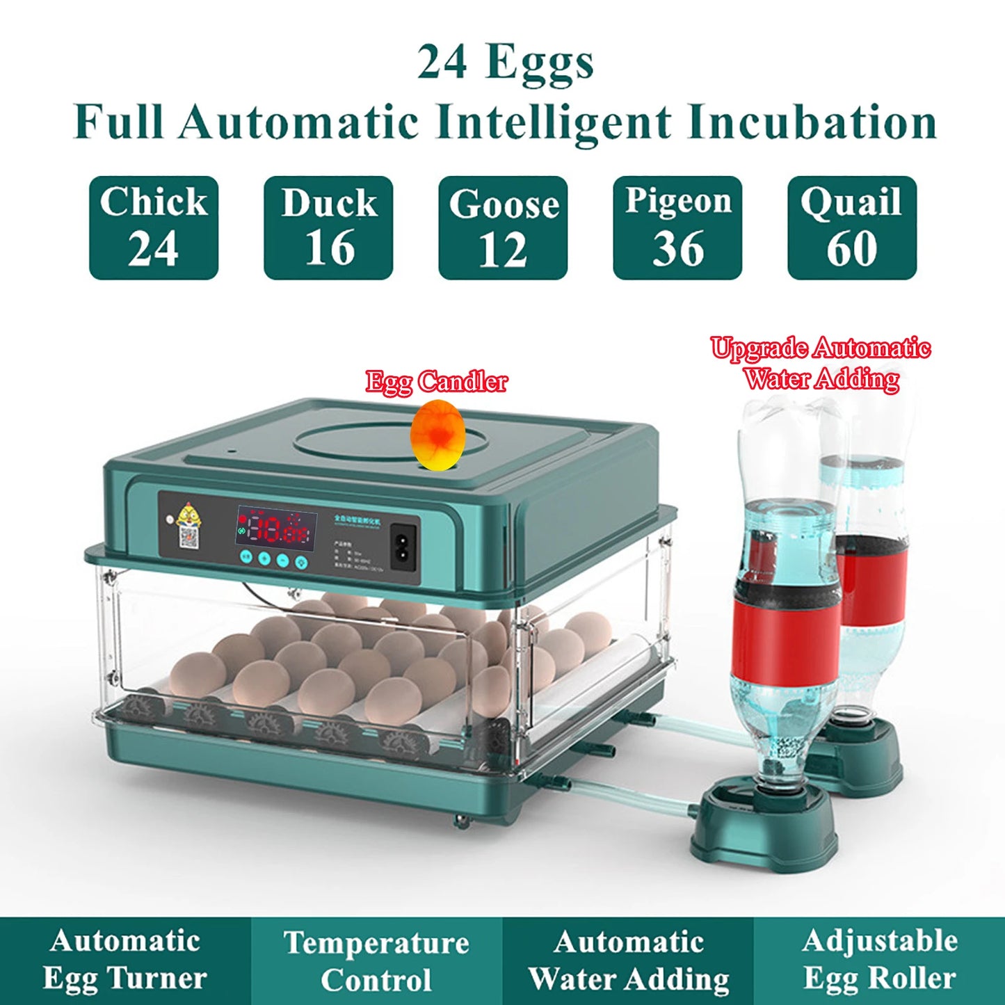 Egg Automatic Incubator 24-60 Eggs Automatic Intelligent Incubators for Hatching Eggs,Poultry Hatching Machine for Chicken Duck