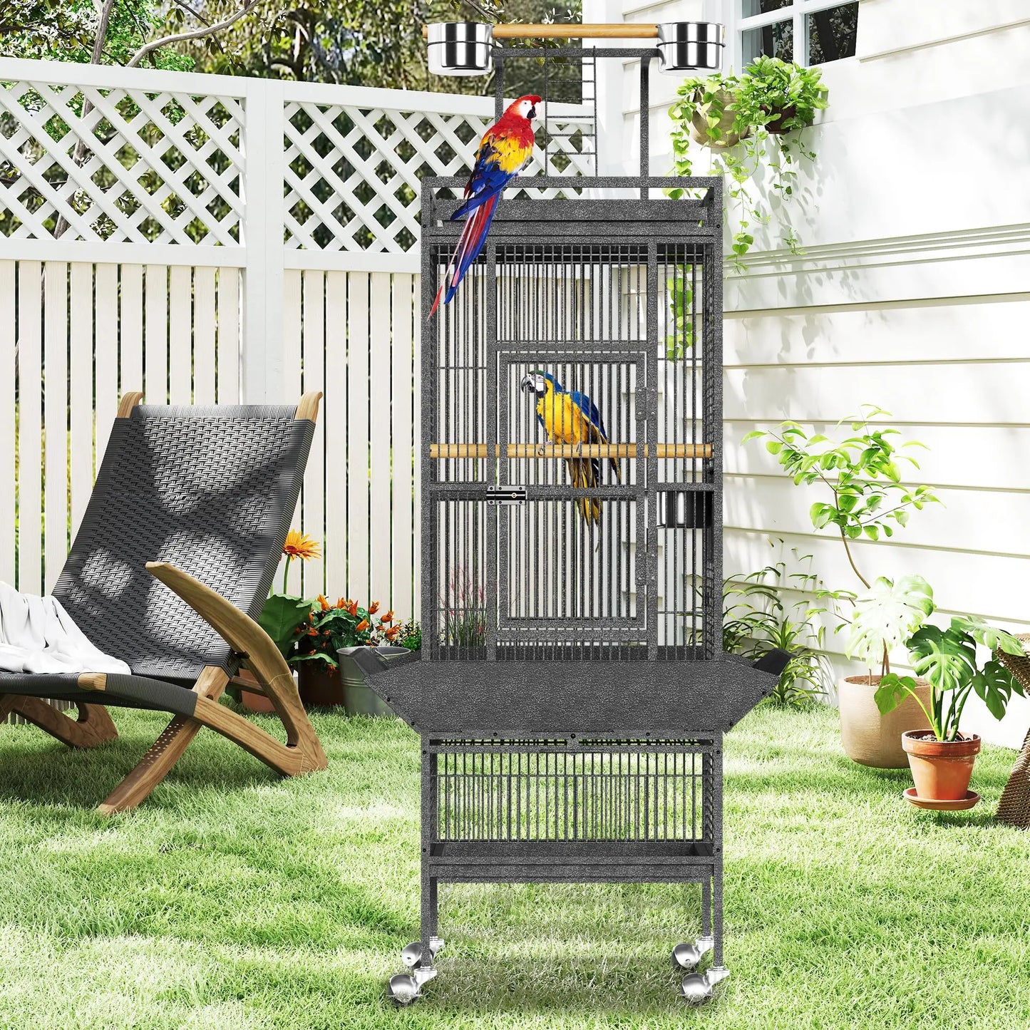 HiMISS Bird Cage With Rolling Stand Storage Shelf Slide Out Tray Budgies