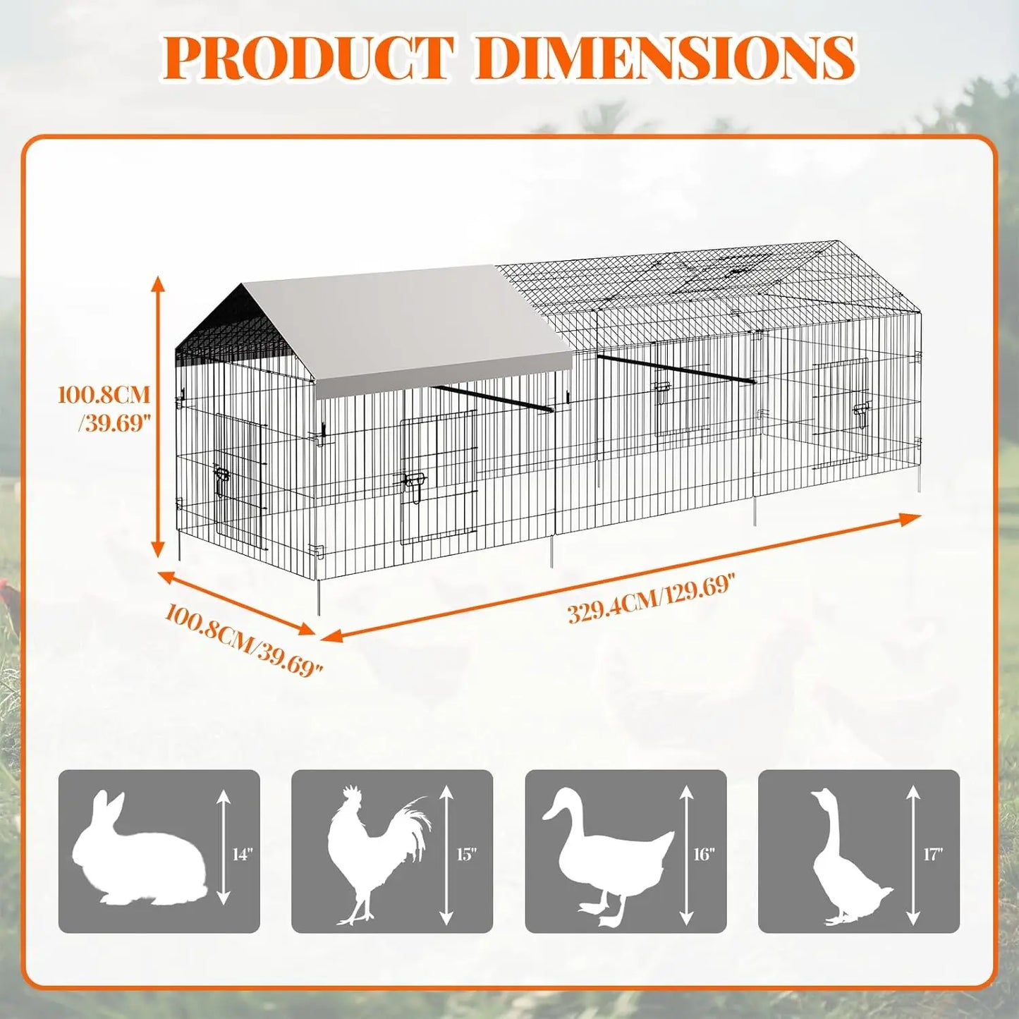 HiMISS Heavy Duty Walk-In Chicken Coop Run Enclosure Waterproof Cover
