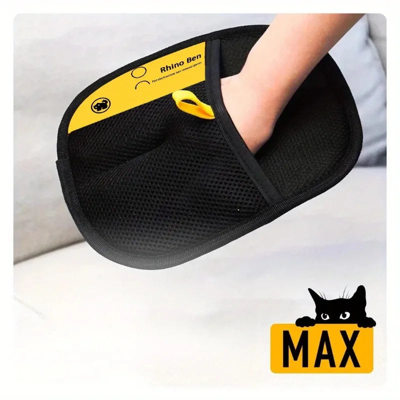 Large Polypropylene Pet Grooming Gloves Black With Yellow Accents Static Adsorb Hair Cleaning Mitt For Cat Daily Grooming Care