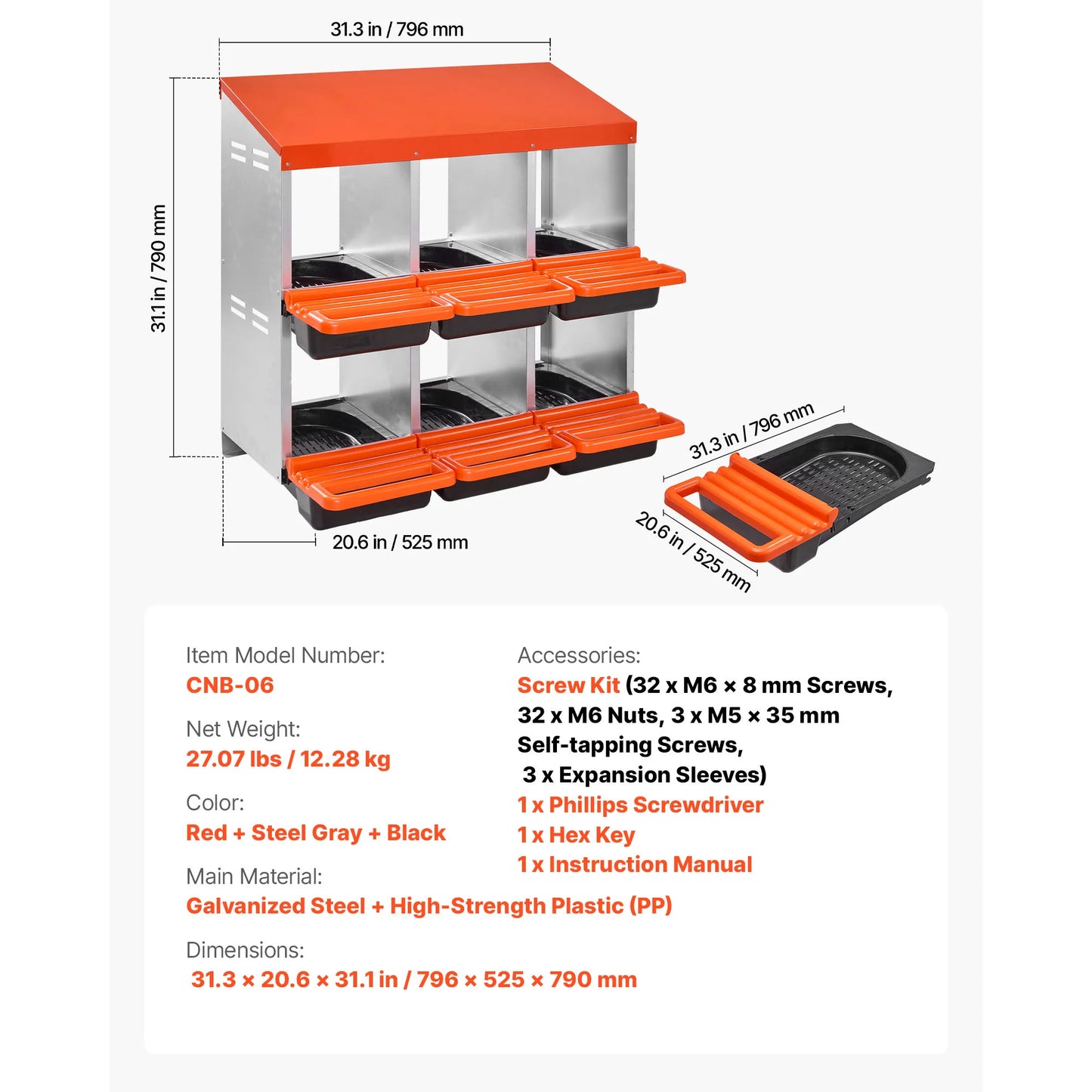 SucceBuy Chicken Nesting Boxes Easy Egg Collection Galvanized Steel and High-Strength Plastic Roll Away Nesting Boxe for Chicken