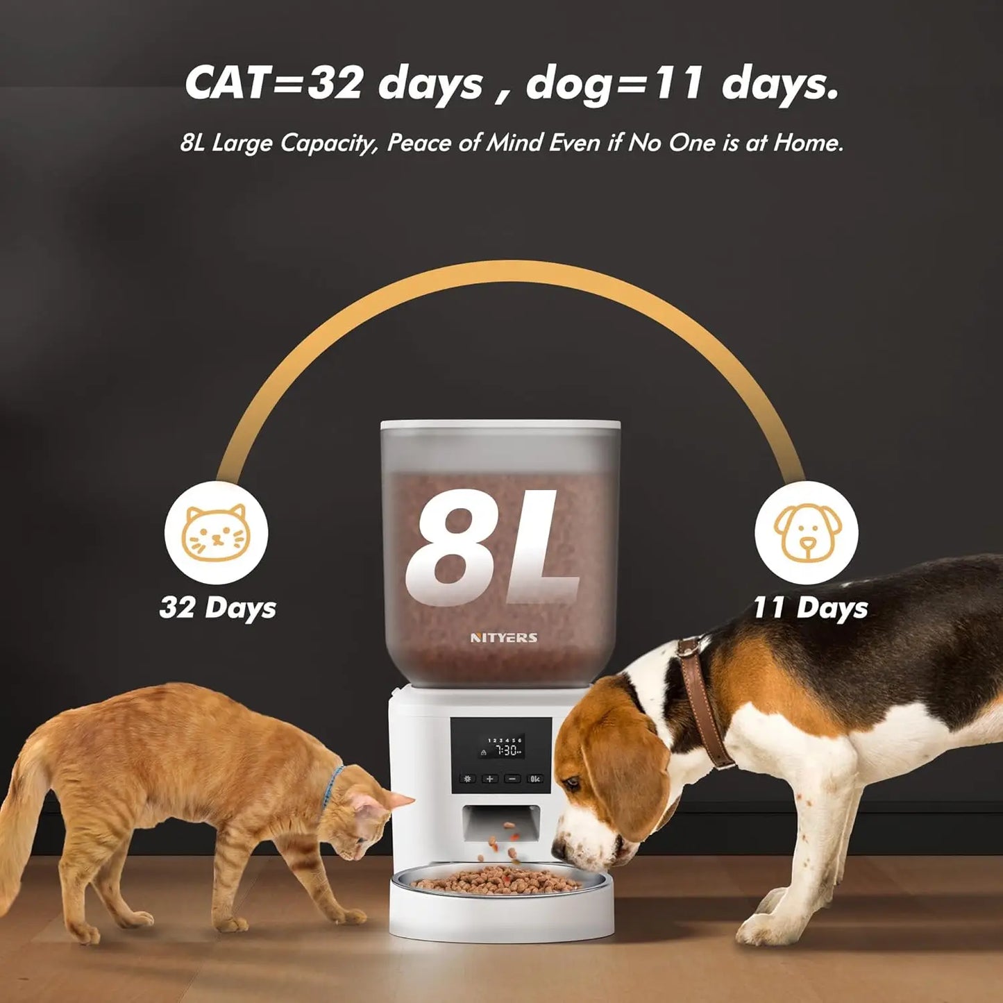 Automatic Pet Feeder With LCD Screen Timed Feeding For Dogs And Cats