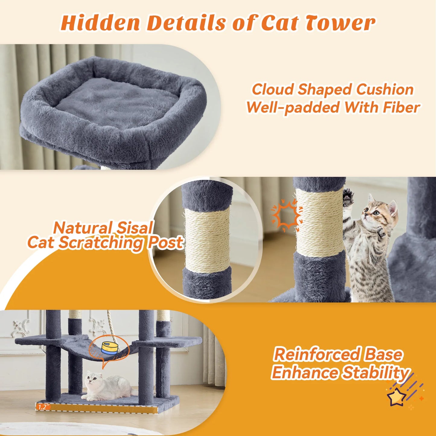 MCQ Cat Tree Tower With Sisal Scratching Posts