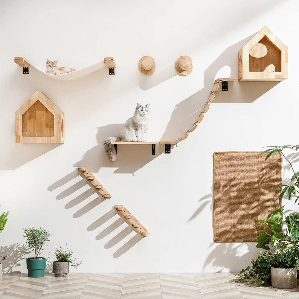 PETRAVEL Cat Climbing Shelf Wall Mounted Four Step Scratching Post