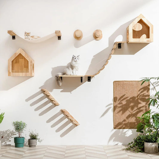 PETRAVEL Cat Climbing Shelf Wall Mounted Four Step Scratching Post