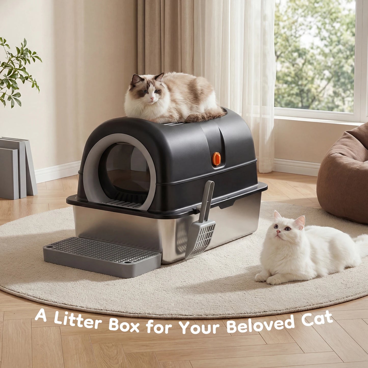 JHK Stainless Steel Cat Litter Box Scoop And Mat Included