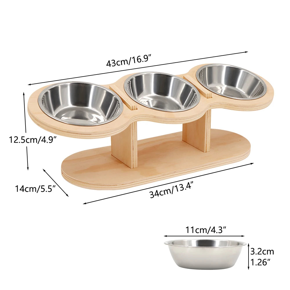 PETRAVEL Cat 3 Bowls In One Feeder Raised Stainless Steel