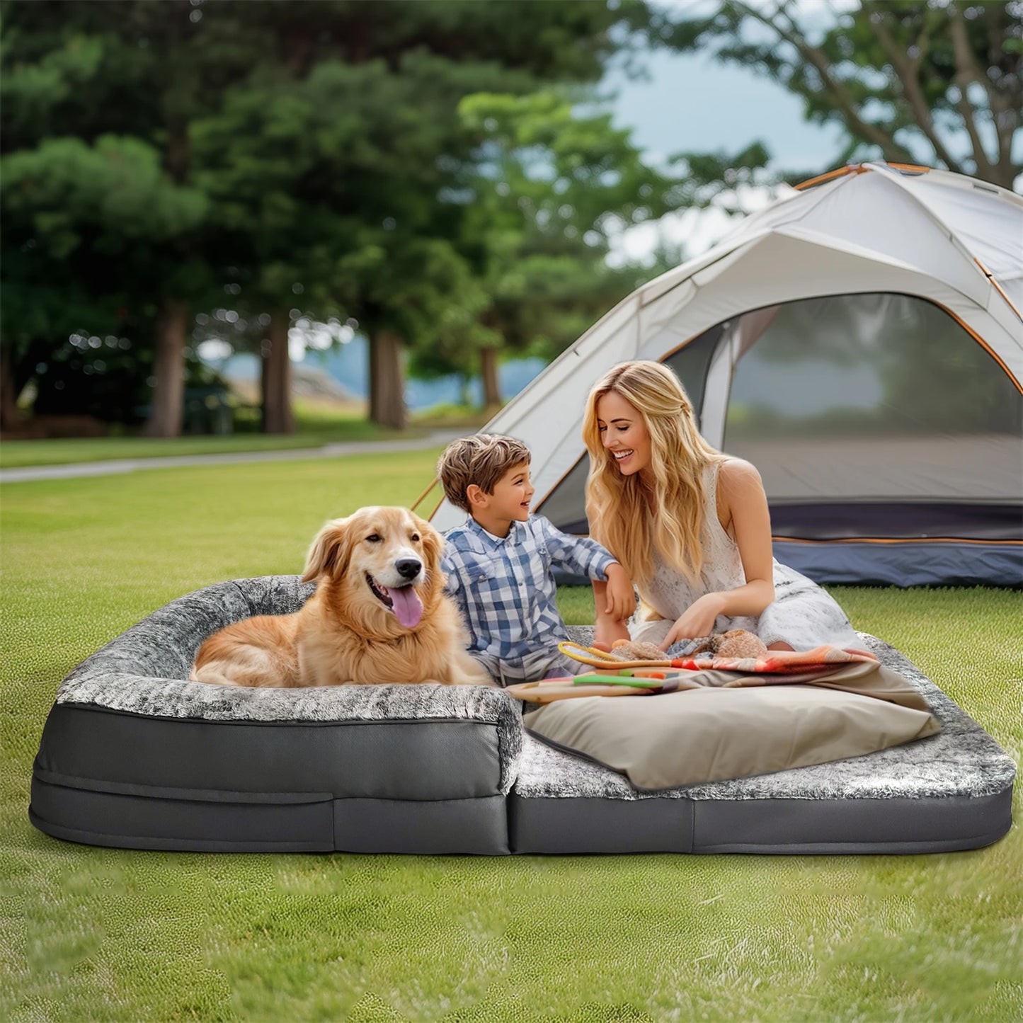 BINGOPAW Orthopedic Foldable Dog Bed With Plush Cushion And Bolster