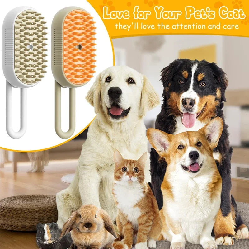 Pet Steam Brush For Cats And Dogs 3 In 1 Hair Removal Grooming