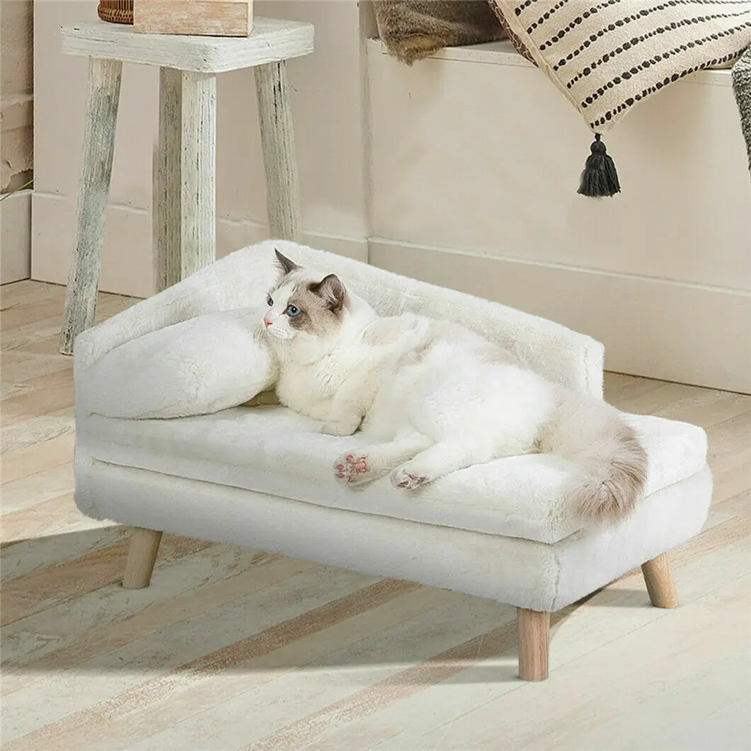 Elevated Solid Wood Pet Sofa Bed With Plush Cushion