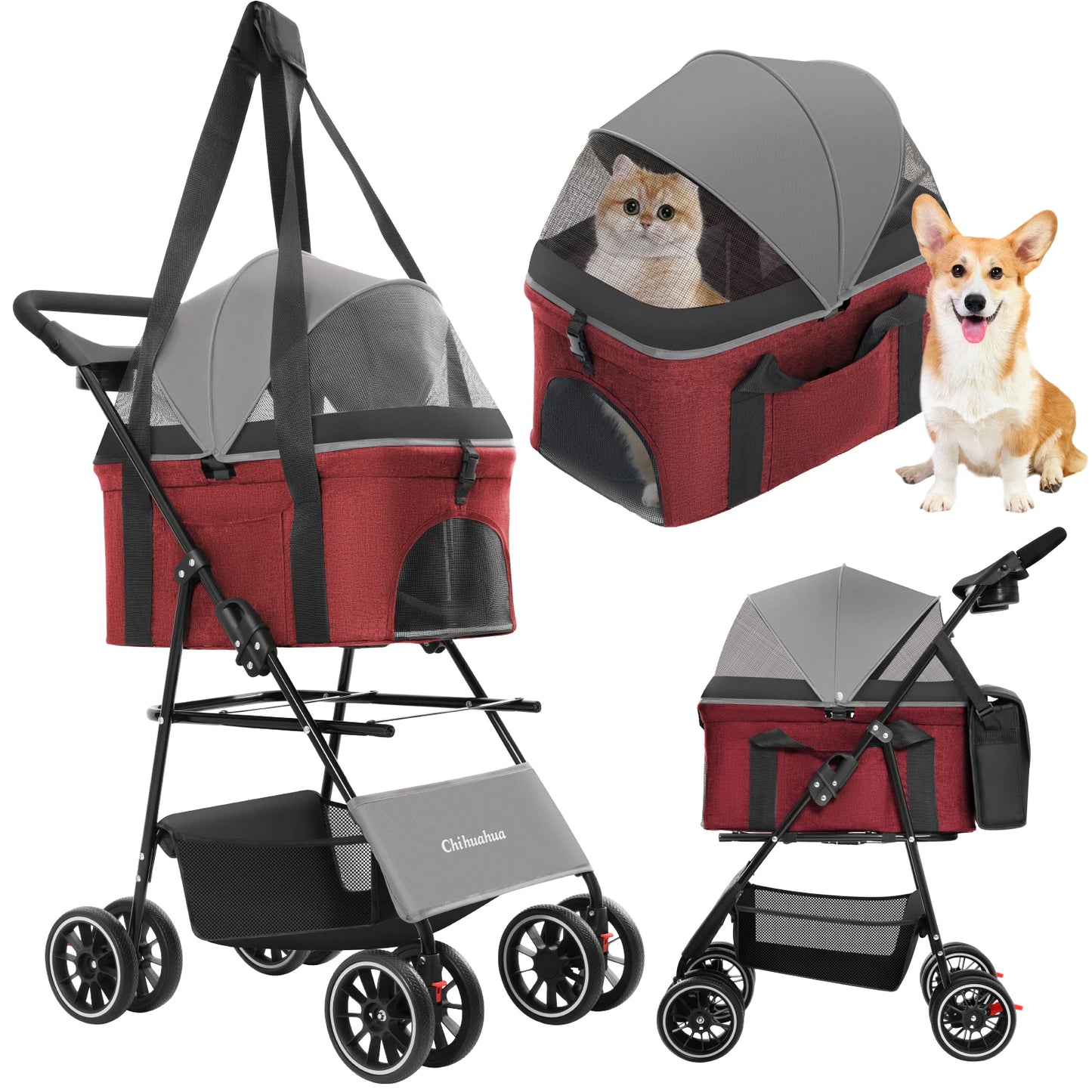 CHIHUAHUA 3 In 1 Pet StrollerPro For Dogs And Cats