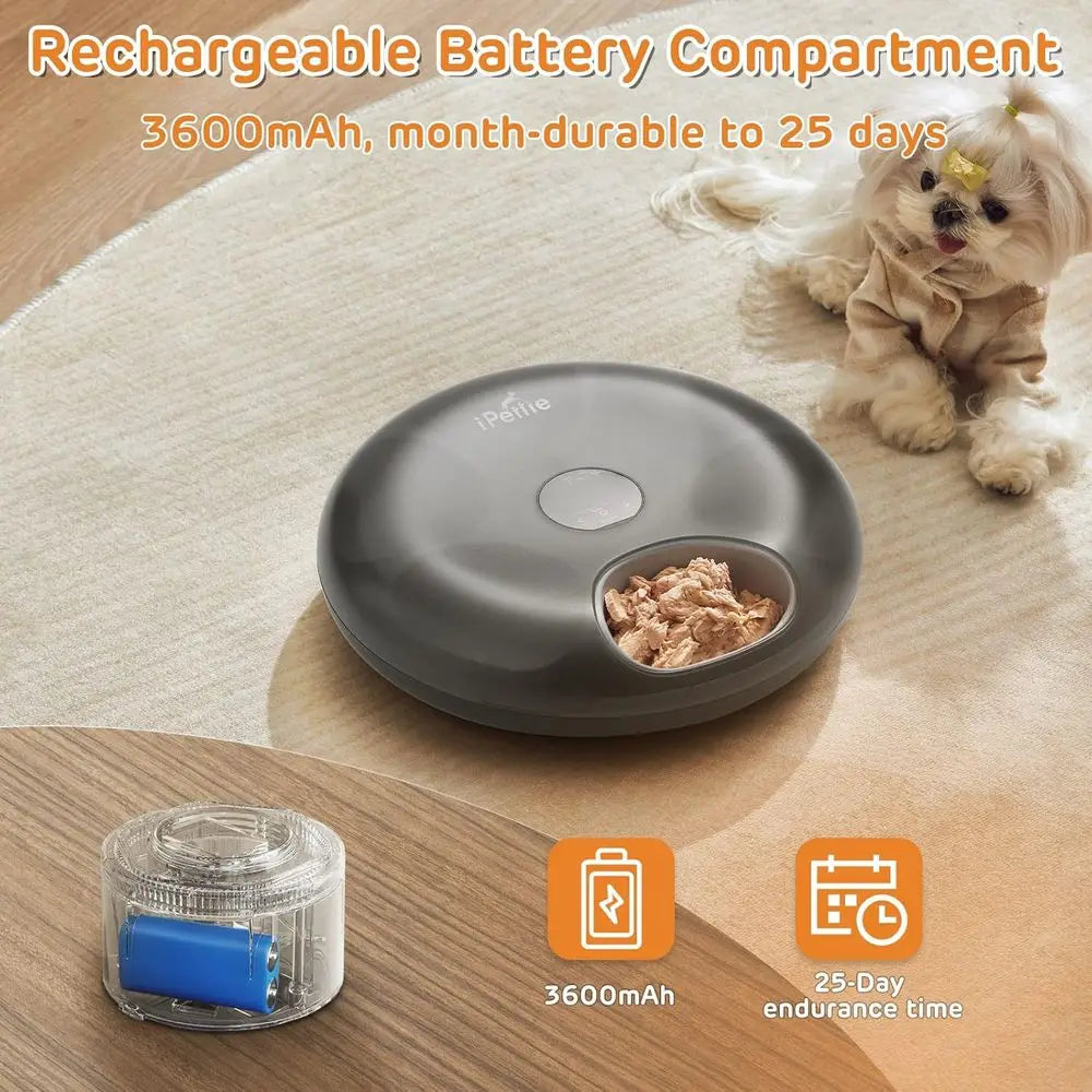 Automatic Cat Feeder 6-Meal Capacity With Ice Packs Rechargeable