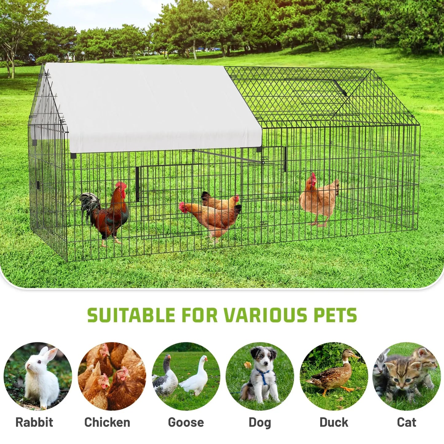 HiMISS Heavy Duty Chicken Run Coop With UV Cover Outdoor
