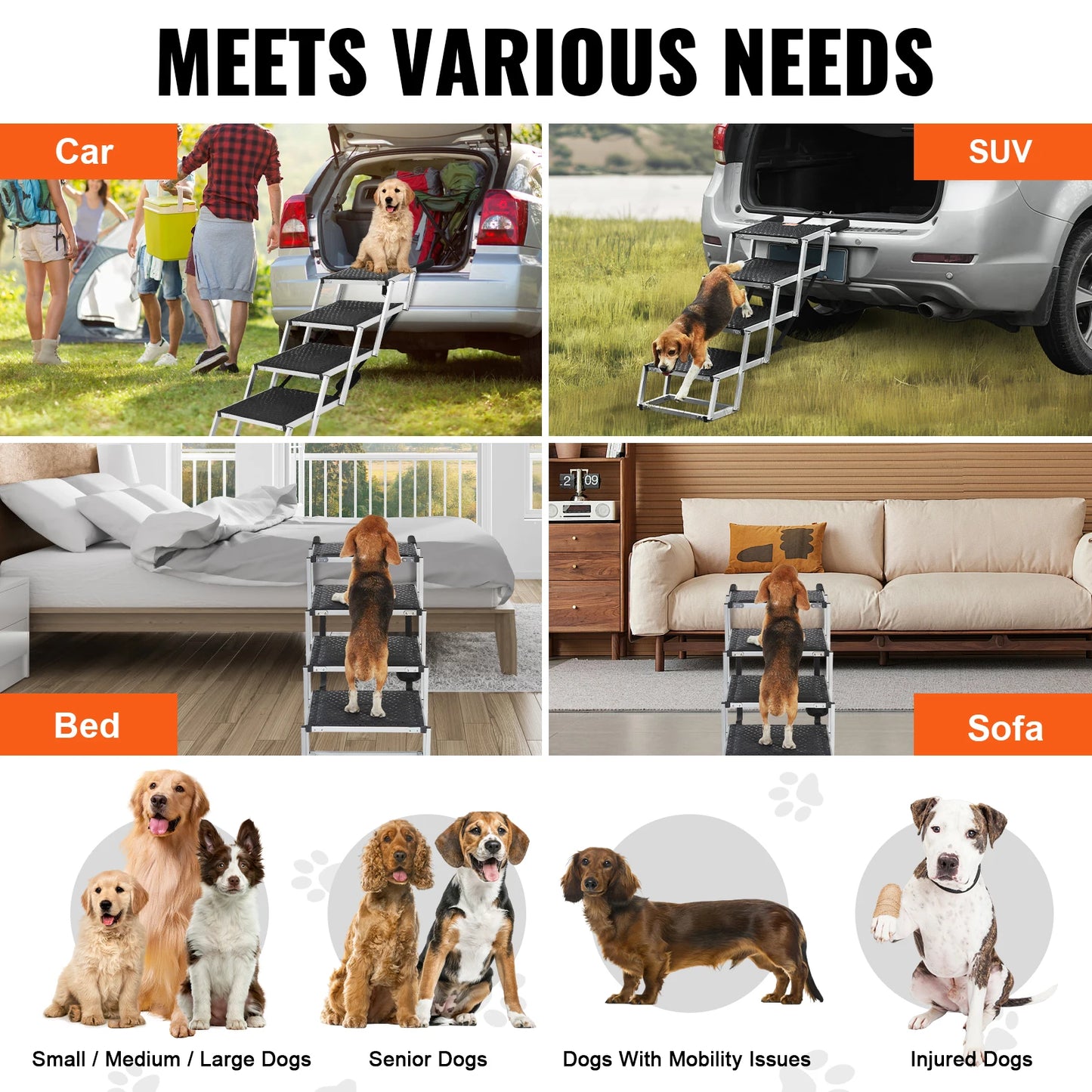 SucceBuy Folding Aluminum Dog Car Steps For Cars SUVs Trucks