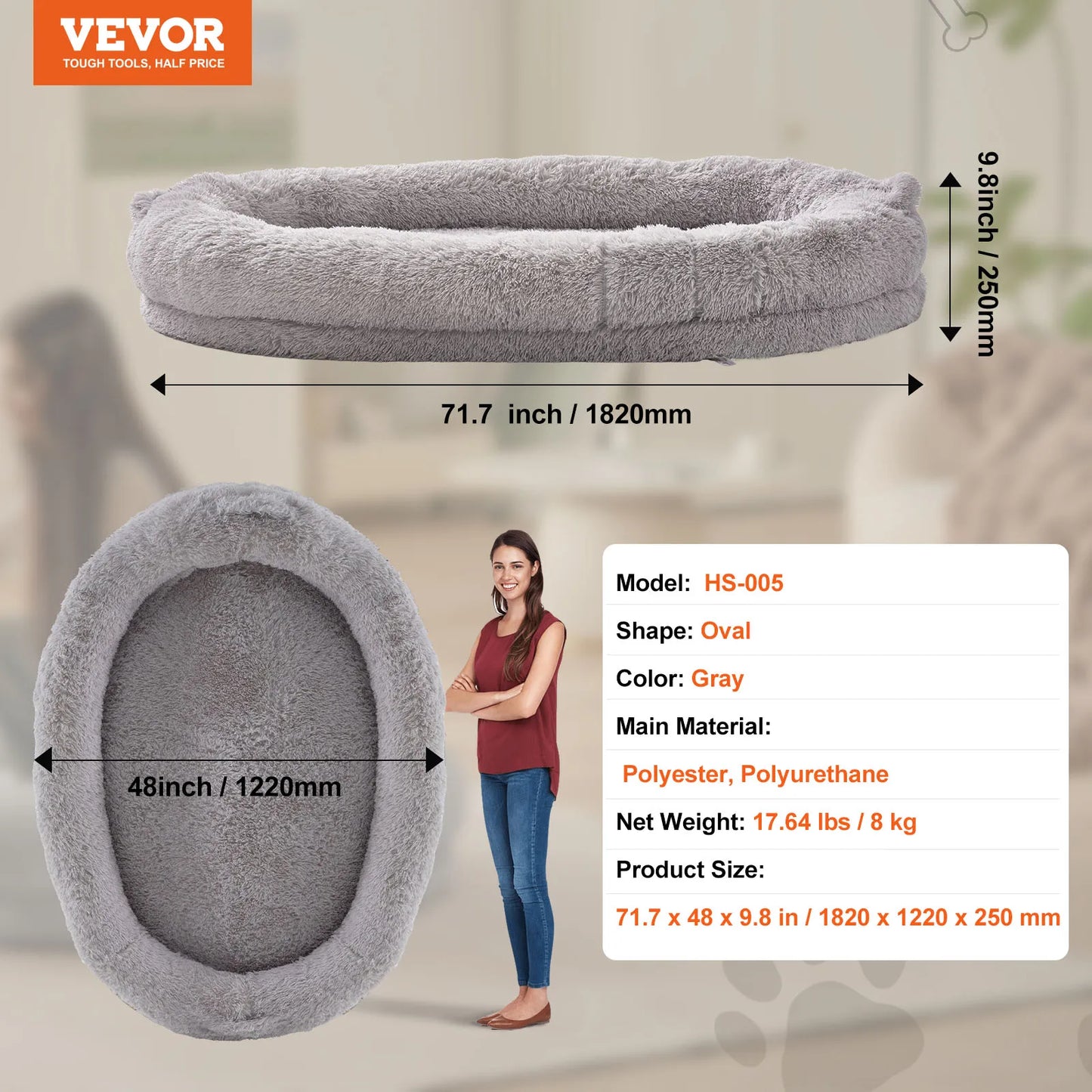 SucceBuy Human Dog Bed With Orthopedic Foam And Fur Cover
