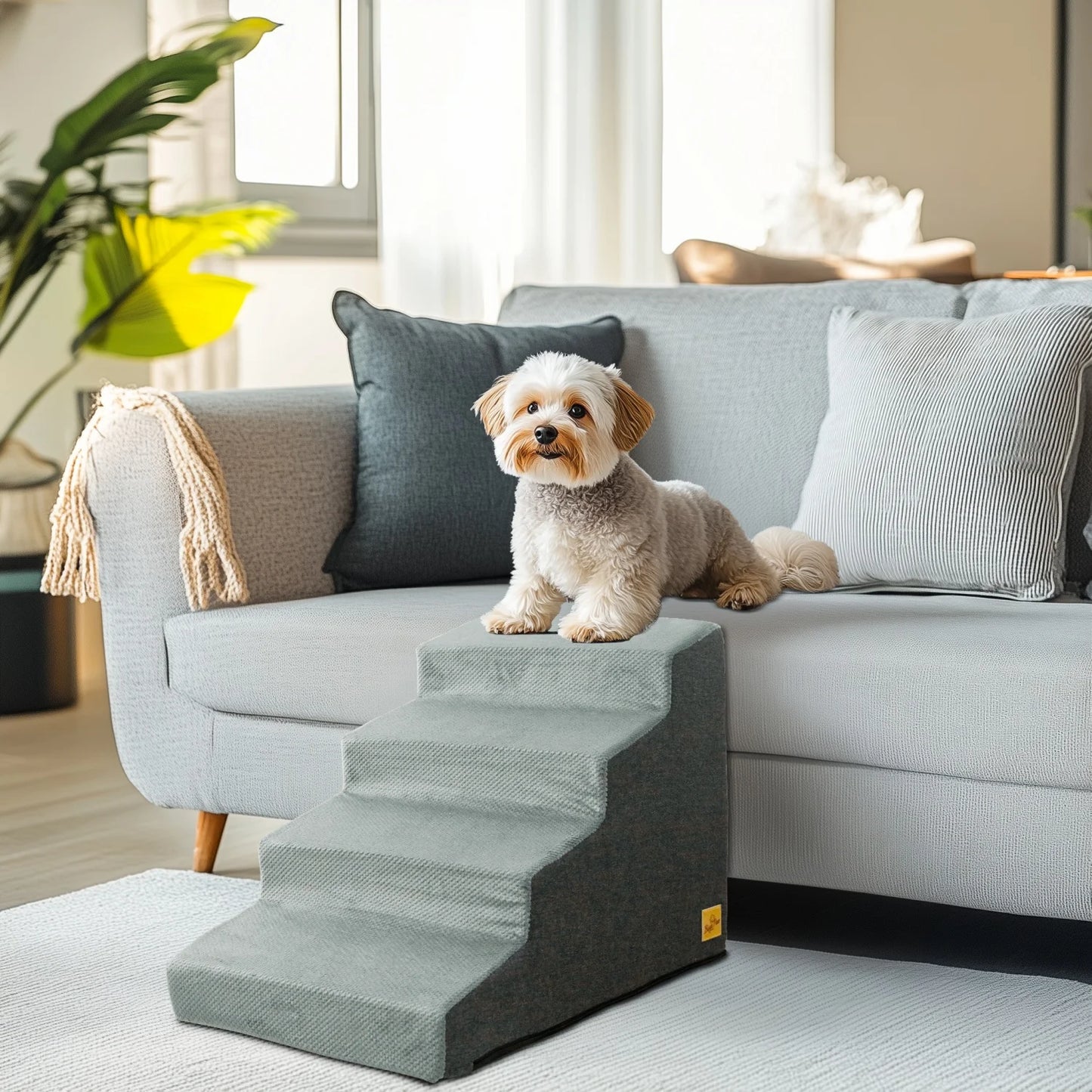 3/4 Step Dog Stairs With Washable Cover For Small Dogs