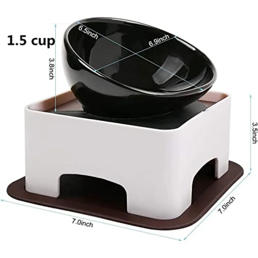 Ceramic Bulldog Dog Feeding - Dog Dish Wide Mouth Pet Sterile Tilted Pet Feeder with Anti-Skid Rubber Mat for Small Medium Dogs