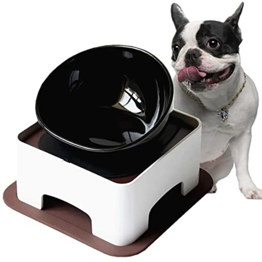 Ceramic Bulldog Dog Feeding - Dog Dish Wide Mouth Pet Sterile Tilted Pet Feeder with Anti-Skid Rubber Mat for Small Medium Dogs