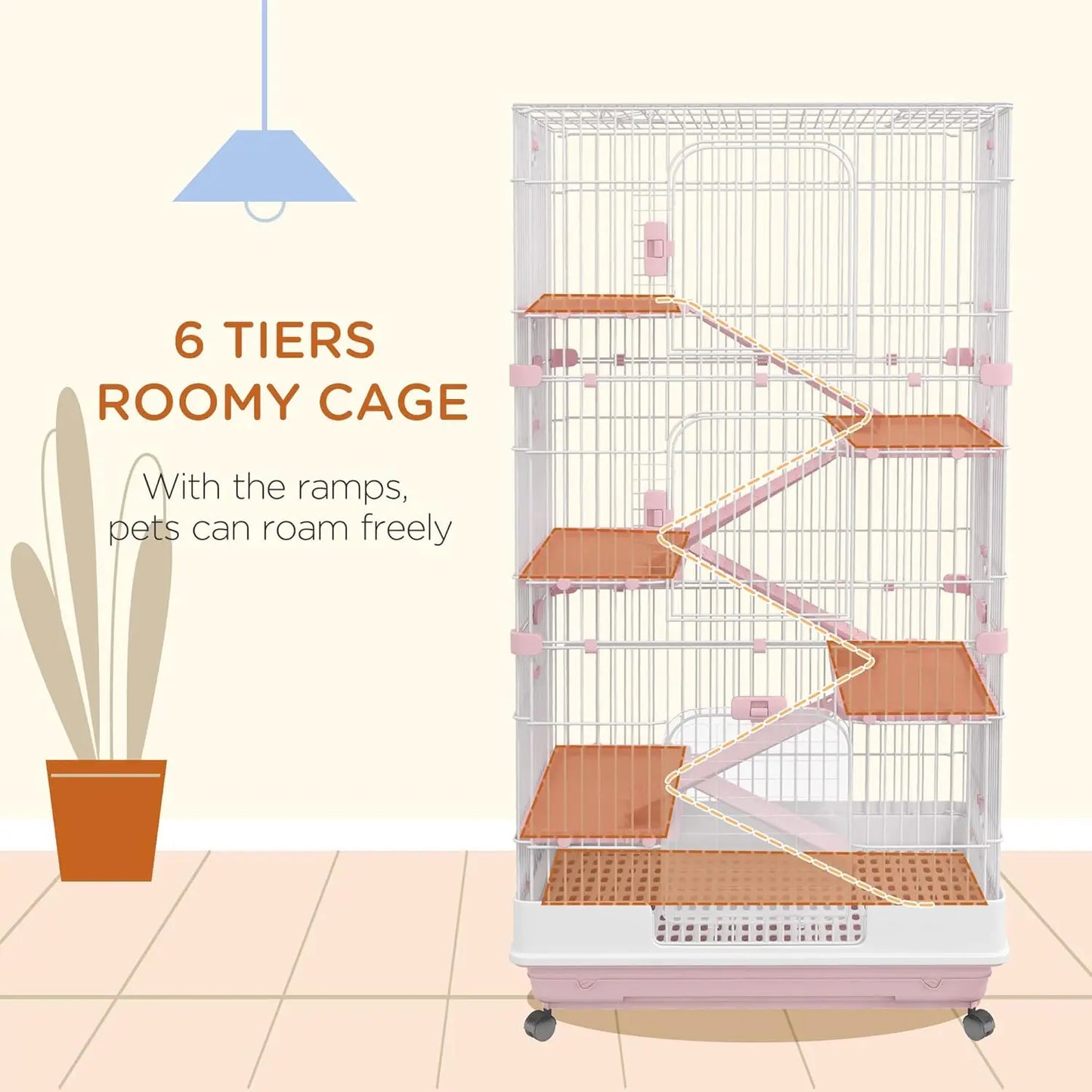 Six Level Small Animal Cage Rabbit Hutch With Wheels Ramp