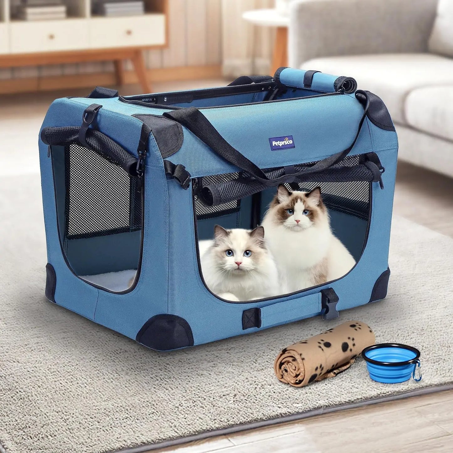 Portable Collapsible Dog Crate with Soft Blanket and Foldable Bowl for Small Dogs Indoor and Outdoor